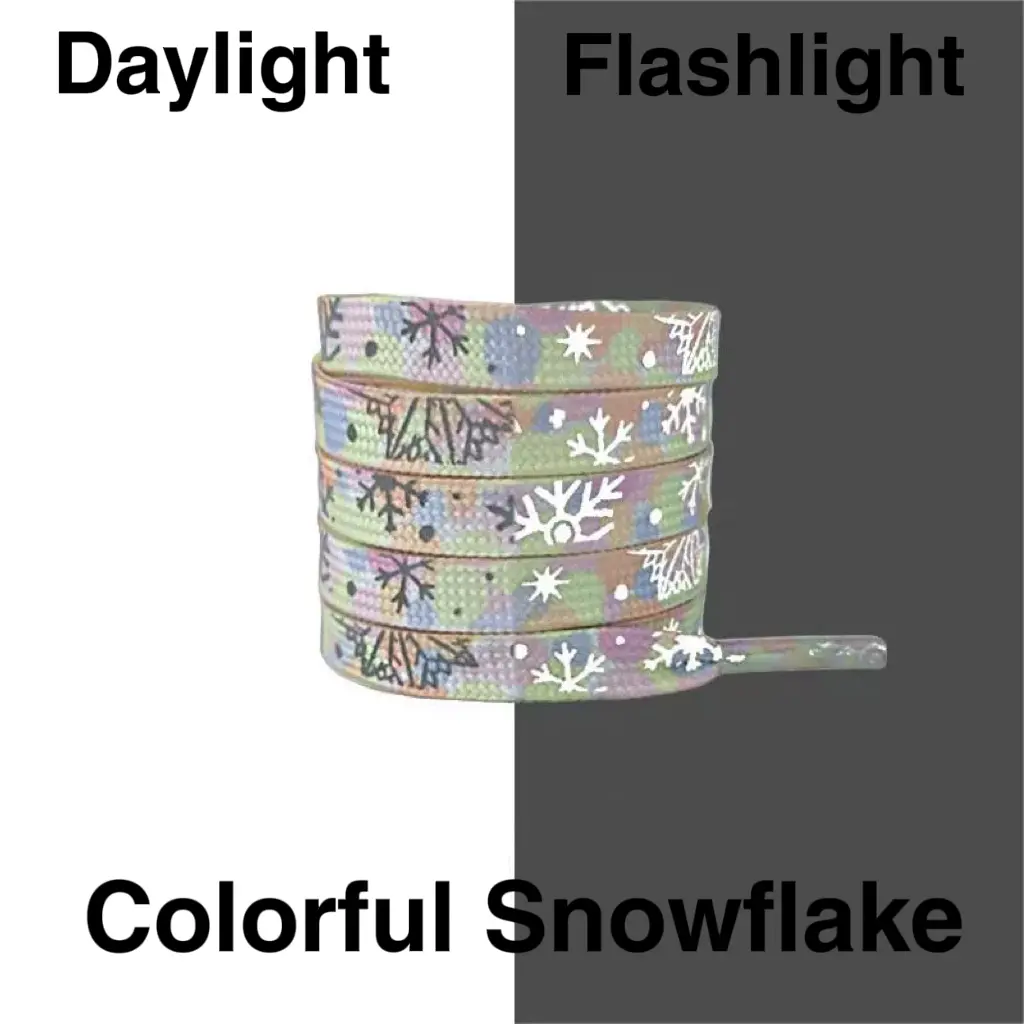 GLOW in the DARK SnowFlakes in Dyed Flat Colorful Aesthetic  Shoelaces style Shoe Laces for Sneakers/Reflective Shoe Laces，Vibrant Shoelaces for Fun, Cool Design for Nike, Converse and more brand Footwear Comfort Casual Retro Bedroom Decor