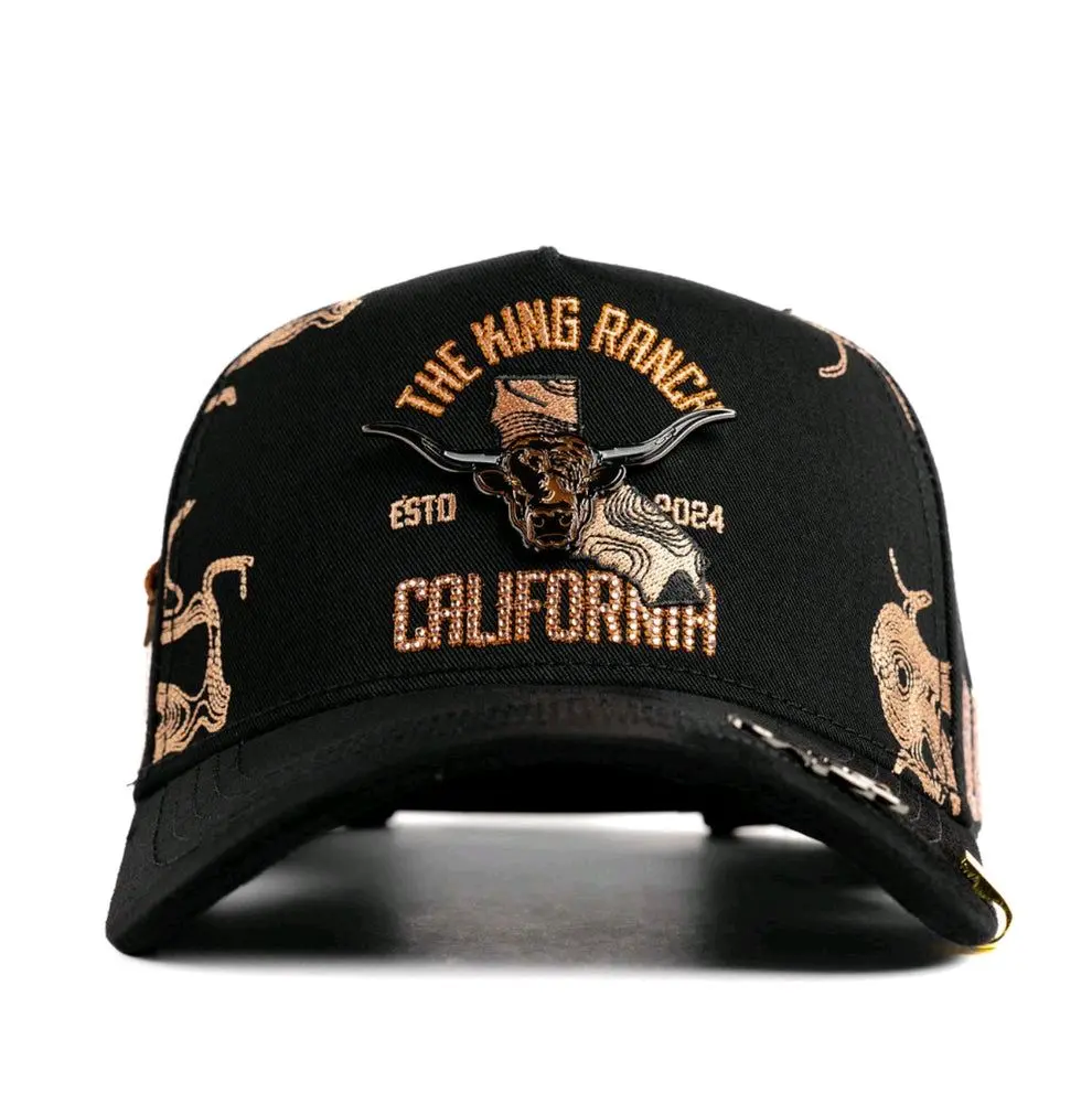 LONGHORN Black Unisex Fit King Ranch Hat, Casual Daily Wear Fashion Accessory with Stylish Look, Black and Beige Design