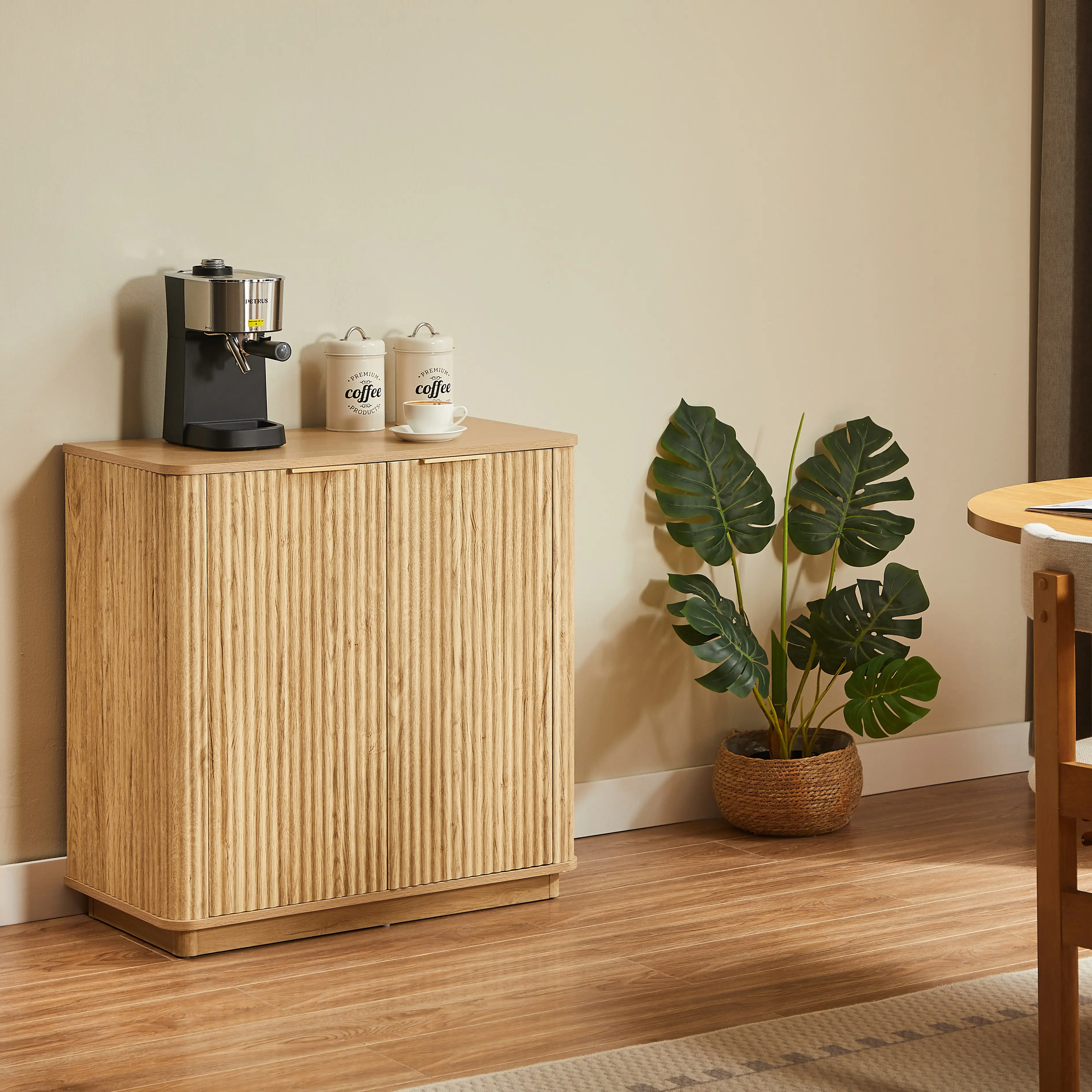 Farmhouse Single Unit Storage Sideboard Cabinet with Drawers - 31.5x15.75x31.5in, Wavy Curved Silhouette, 1.3in Adjustable Shelf, Indoor Storage Furniture for Living Room, Dining Room, Furniture with Drawers