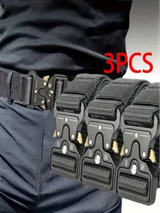 Men's Nylon Tactical Belt Set, Casual Plain Design, Versatile Waistband for All Seasons, Durable Polyester Material
