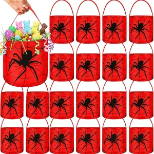 24 count Halloween Spiderweb Buckets Bulk Spiderweb Birthday Party Decoration Fabric Halloween Trick or  Bag with Handles Candy Bucket Easter Gifts Tote Bag for Party Favor