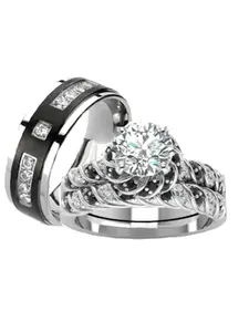 His Hers Cz Wedding Ring Set Sterling Silver & Titanium Wedding Rings