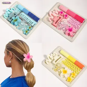 76Pcs Dopamine Flower Hair Accessories Set - Colorful Aesthetic Claw Clips, Elastic Rubber Bands & Floral Hair Ties, Trendy Hairstyle Kit for Girls, Summer Vacation Gift, Bulk Value Pack