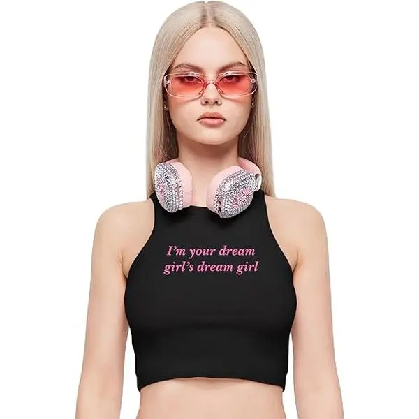 Y2K Crop Tank Top - I'm Your Dream Girl's Dream Girl Sleeveless Round Neck Tight Fit Tank