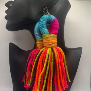 Skittle Burst Tassel Earrings - Colorful Yarn Tassel Design with Vibrant Fringe for Stylish Accessory