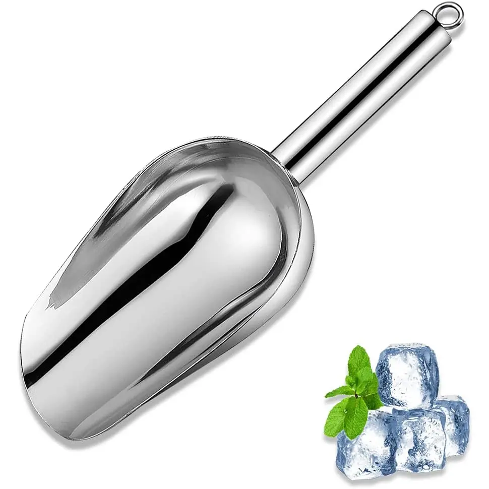 Metal Ice Scoop 6 Oz，Kitchen Ice Scooper for Ice Maker, Small Food Scoops for Bar Party Wedding Pet Dog Food, Stainless Steel Silver CADAVO