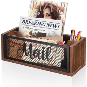 Mail Organizer Mail Holder with 2 Slots Wood Mail Basket Mail Sorter for Wall Table Countertop Bill Envelope Letter Holder for Home Office