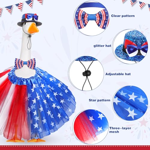 4th of July Porch Goose Outfits for 23'' Cement Plastic Porch Goose Statue, Memorial Day Patriotic Porch Goose Clothes with Flag Star Red Blue White Strip Porch Goose Costume for Independence Day Summer Outdoor Lawn Yard Garden Porch Decor