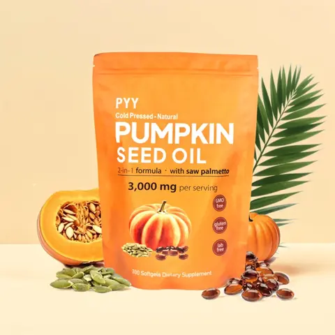PYY Natural Pumpkin Seed Oil & Saw Palmetto Edible Softgels, 3000mg High-Content Plant Esters Dietary Supplement, 300 Cold-Pressed Non-GMO Vitamin-Infused Capsules - Nutrient-Rich Skin Care & Wellness Formula for Adults’ Hair & Prostate Aid