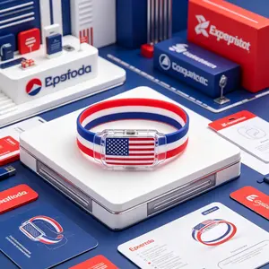 LED Flashing Wristband, USA Flag Patriotic Light Up Silicone Bracelet, Glow In Dark Flash Bracelets for Concert, Sports Game, Night Club, Party, Fan Cheering Props, Event Atmosphere Glow Accessories