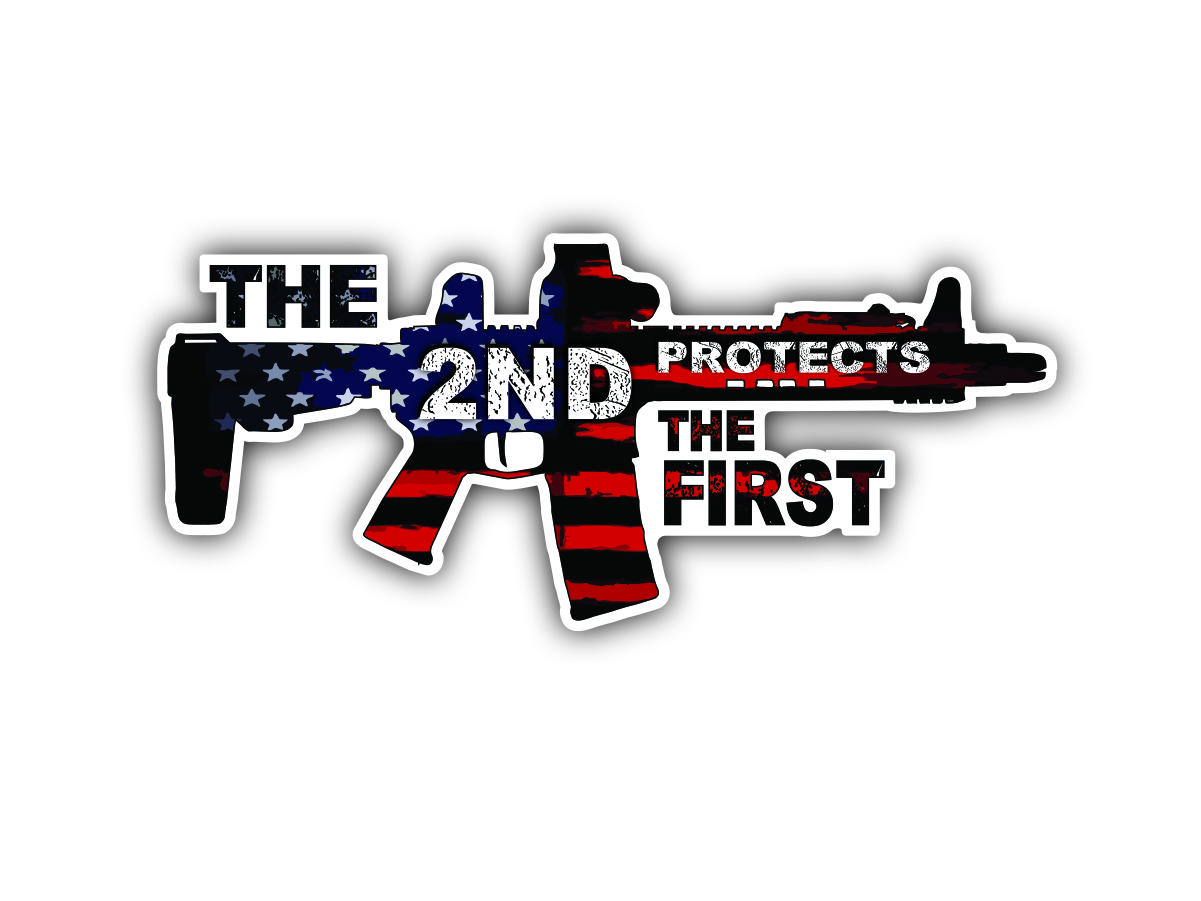 AR15 The Second Protects the First, Hard Hat, Laptop, Water Bottle, Cooler, Funny, Sticker Decal Decor Decorative