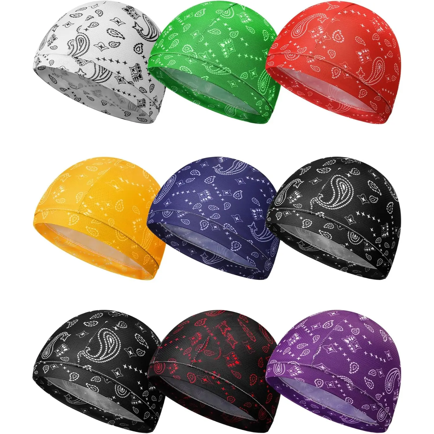 9 Pack Unisex Cooling Skull Caps Paisley Helmet Liner Sweat Wicking Cycling Running Hat for Men Women