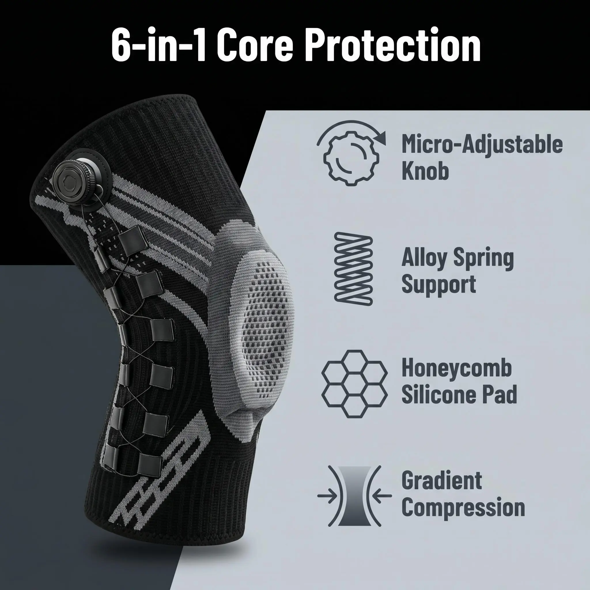 Dial-Knob Adjustable Knee Compression Sleeve - 4-Way Stretch Knit, Breathable, Sweat-Wicking Sports Protective Gear with Shock Absorption Pad for Athletes, Knee Pain Arthritis Relief, Basketball Use