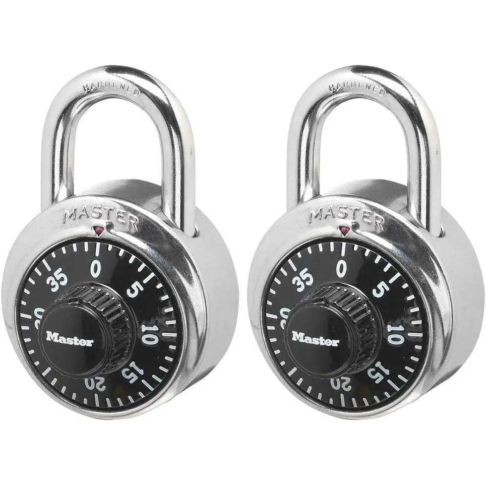 Master Lock Combination Padlock Black School Lock, Indoor Lock 2-Pack 1500T | Preset 3-digit Combination Lock For Gym Lockers School Lock, 1 Combination Opens Both Locks, 1-7/8-inch Black
