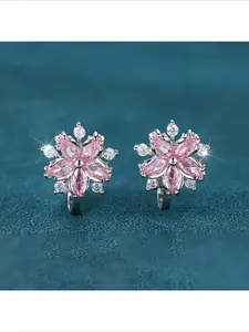 Trending Hot Sale Colored Diamond Cherry Blossom Zircon Clip Earrings Great Choice For No Ear Hole Sweet Delicate Versatile Matching Daily Outfit Fashion Ear Accessories Popular