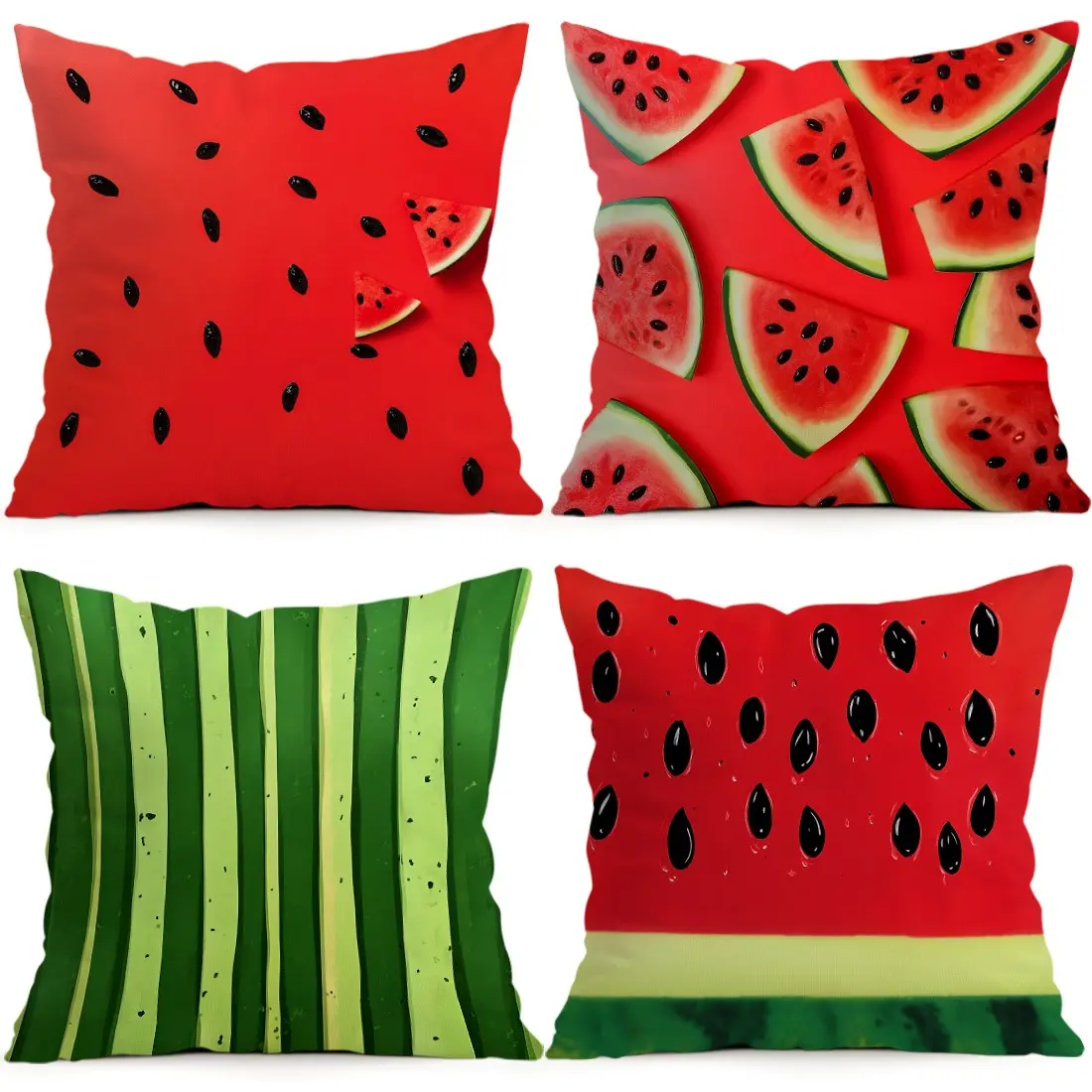 4pcs Summer Watermelon Pattern Cushion Covers, Single-Sided Print, Home Decor for Living Room Bedroom, All Seasons, No Pillow Insert