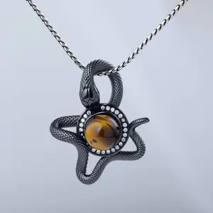 This Snake Pentagram Tiger Eye Necklace Is So Mysterious  Gothic Vibes