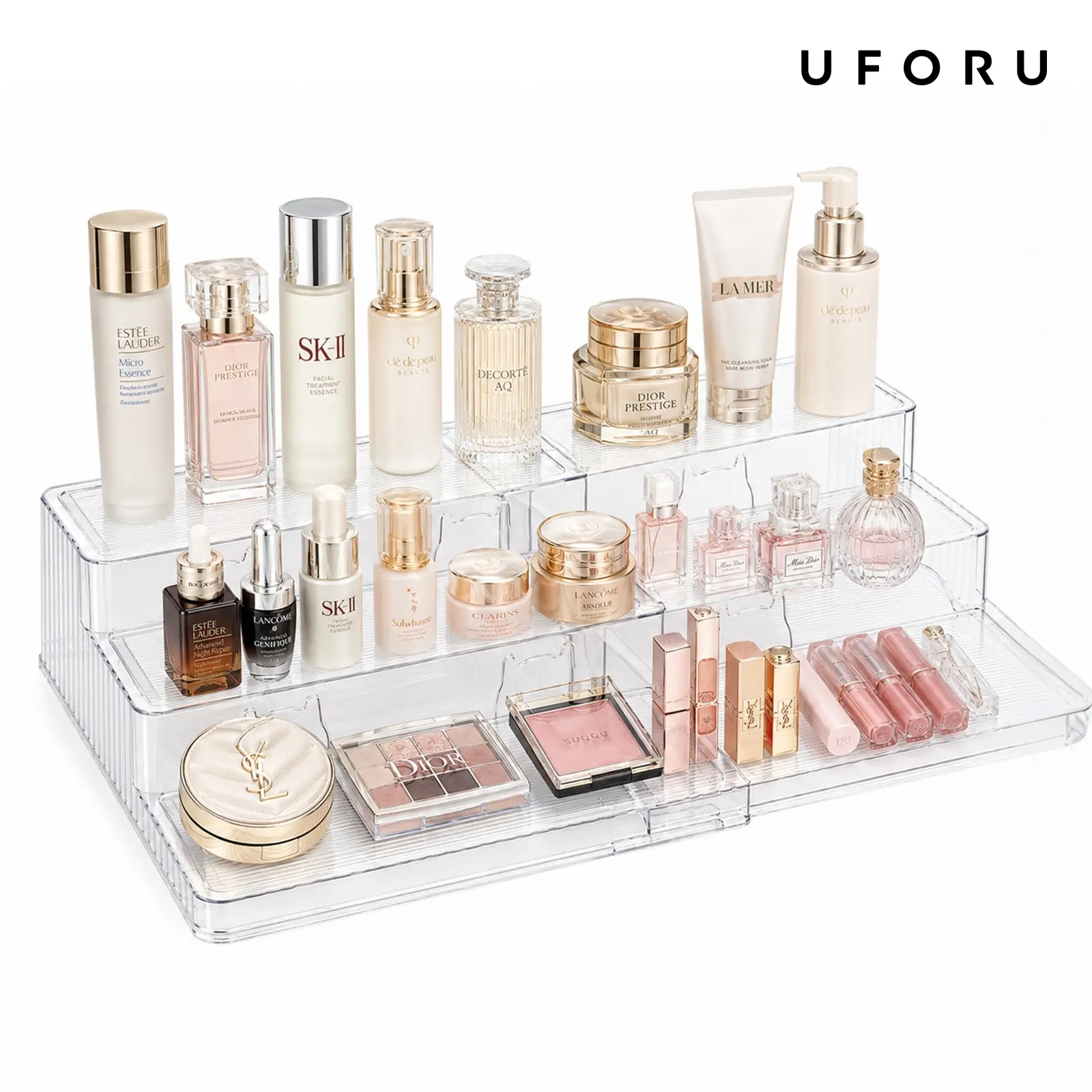 UFORU 3Tier Clear Display Stand for Perfume, Cologne, Fragrance, Skincare, Makeup, Cosmetics, Figures, Cupcake, Dessert Shelf Organiser Unrestricted free expansion and contraction dimensions summerwins