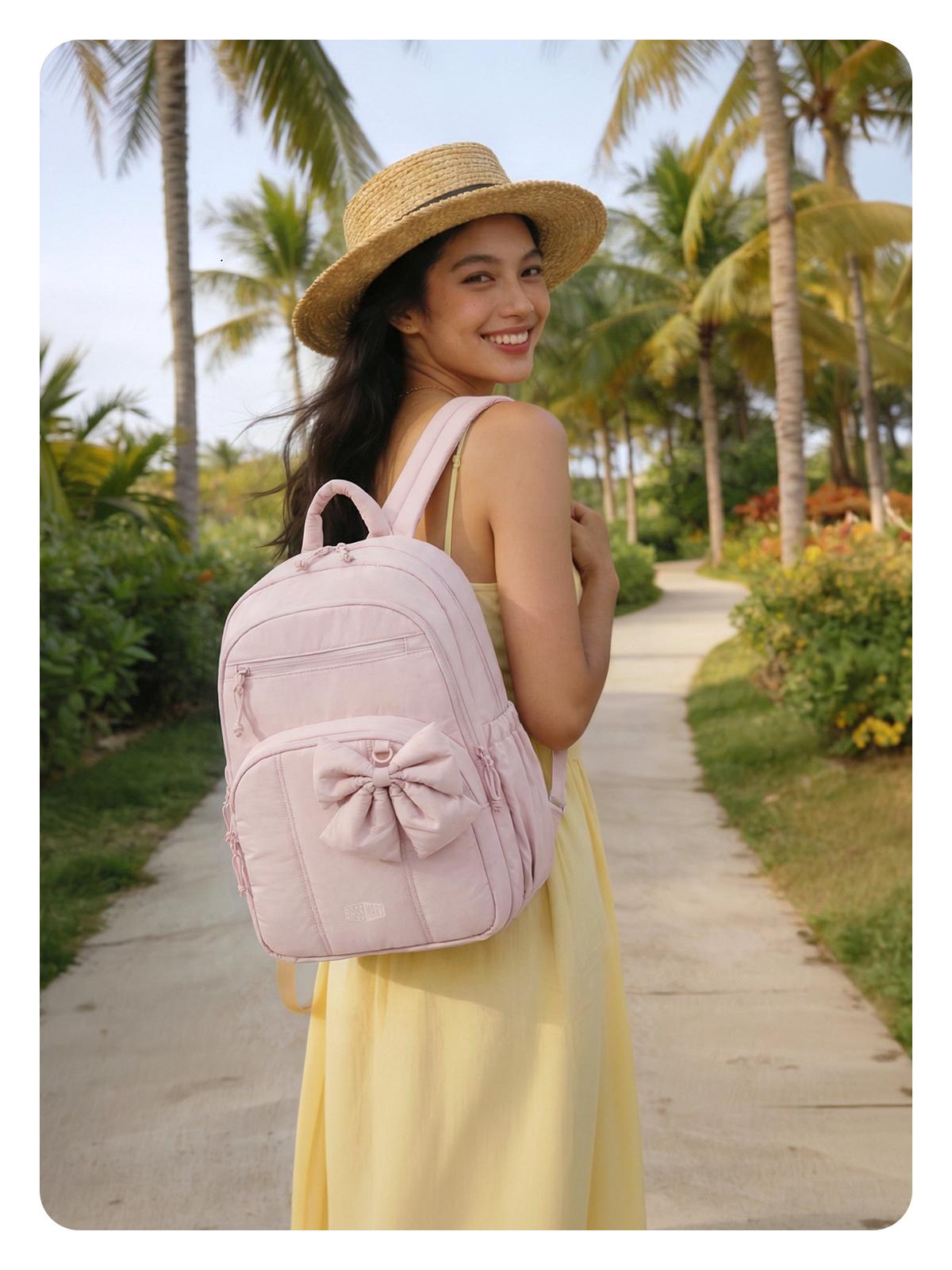 【NEW IN】BAGSMART Cute Puffer Backpack for School Girls, Detachable Bow Lightweight 15.6" Laptop Bag, Durable Nylon Daypack for Travel & Commute