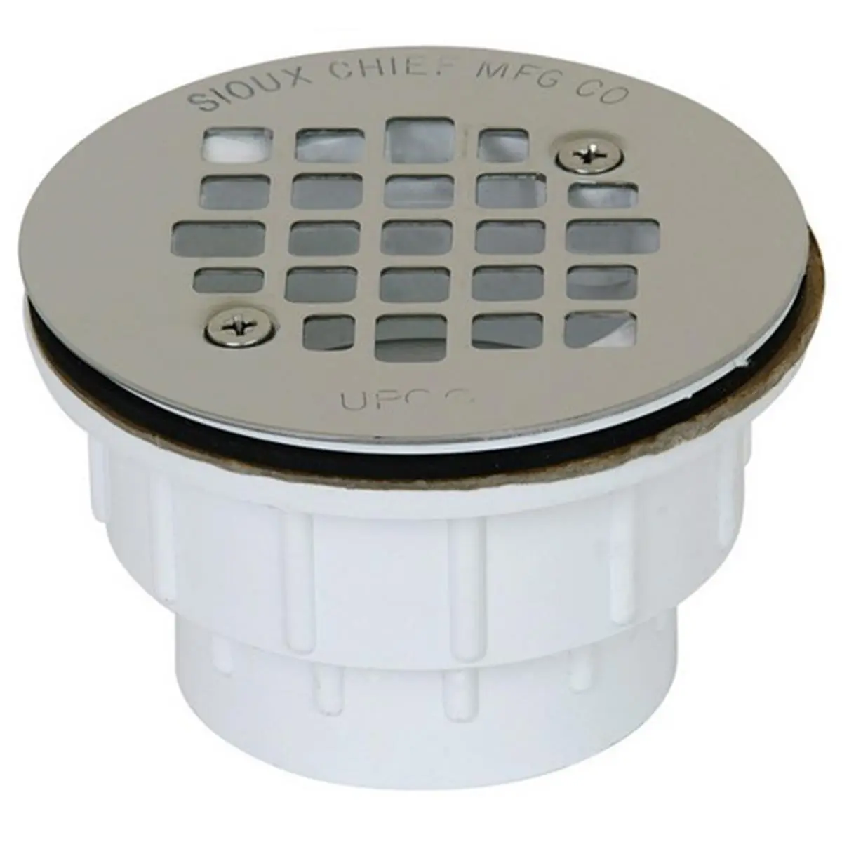 Sioux Chief 825-2P Shower Drain, 2 in. PVC and Stainless Steel Fixture Accessory, White, for Installation Supplies, Bathroom Installation Supplies, Drainage, Round, Pvc & Ss