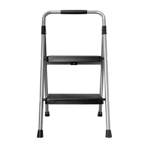 Hyper Tough Gray & Black 2-Step Steel Large Platform & Foldable Step Stool – Holds up to 225 Pounds