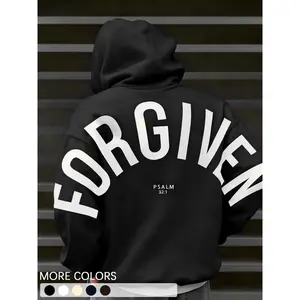 1 unisex Christian street hoodie, "FORGIVEN" with Psalm 32:1 printed on the back, soft wool lined sweatshirt suitable for church youth groups and daily faith expressionRAIMENTRY