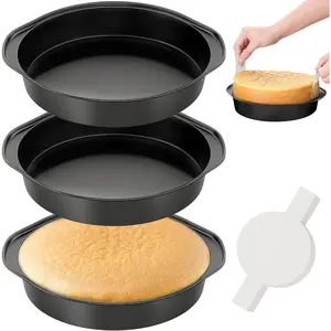 8 Inch Round Cake Pan with Handle 3PCS Nonstick Cake Pans with 100 PCS Parchment Paper