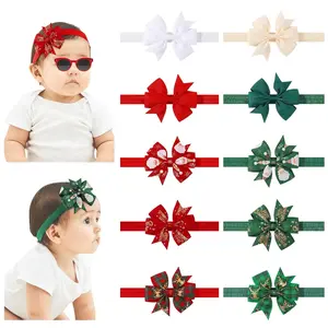 L-BN021   10pcs Christmas Baby Bows Headbands Soft Stretchy Grosgrain Ribbon Hairbands with Bows Christmas Headbands Hair Accessories for Newborn Baby Girls Infant Toddlers Kids