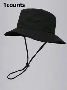 1pc Unisex Solid Color Bucket Hat With Drawstring, Outdoor Travel Hiking Casual Lightweight Fashionable Sports Sun Hat, Suitable For All Ages, Summer Sun Protection, Sports Outdoor Hats, Sunhat