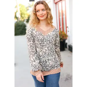 Go All Out Cream Animal Print Paisley Print V Neck Top
