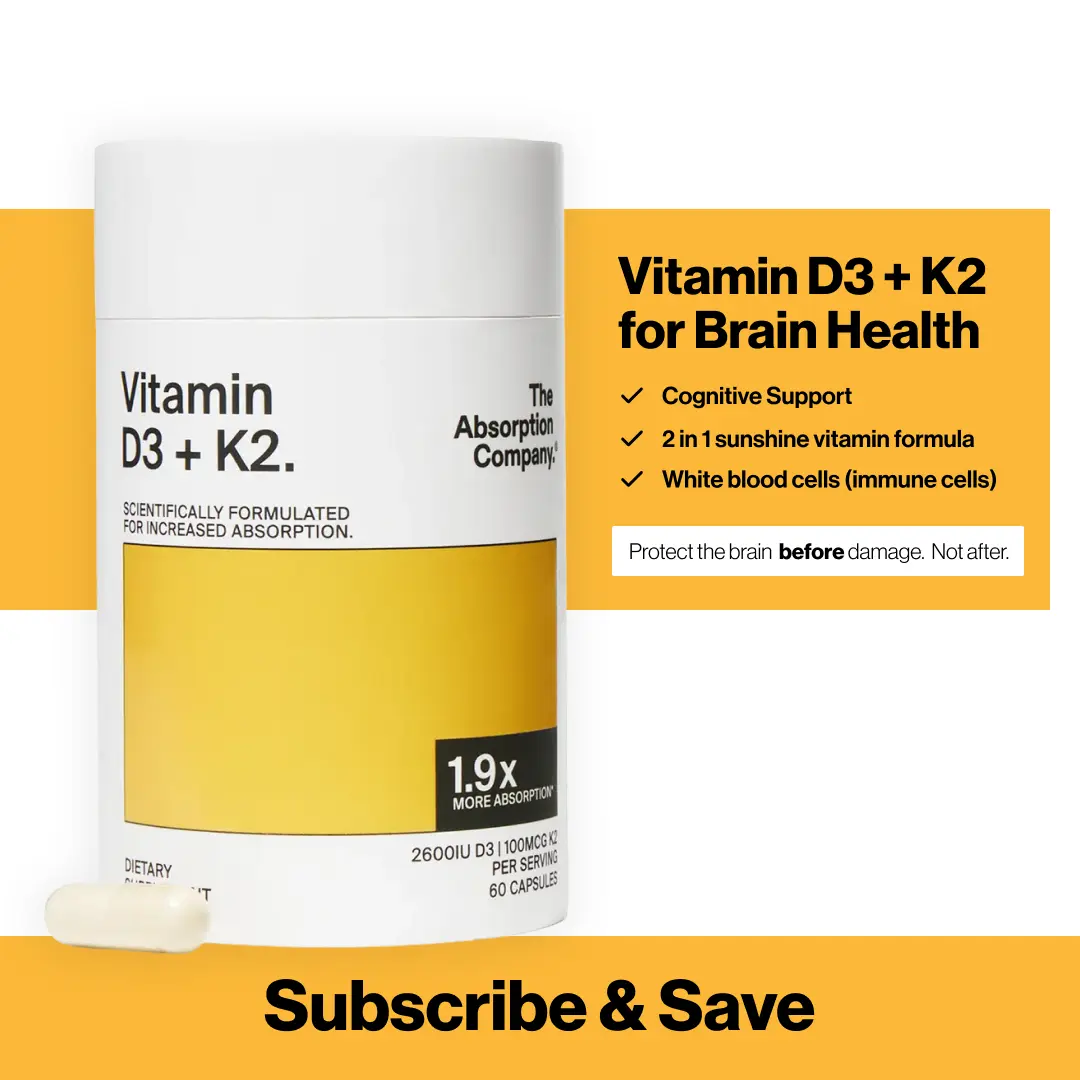 Absorption Company Vitamin D3+K2 2600 IU | 1.9x Better Absorption for Bones, Immunity & Energy | Absorbs Without Food, 30-Day Supply