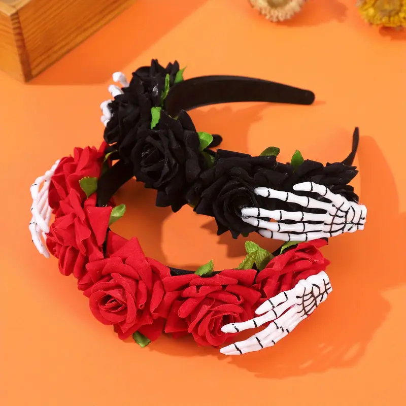 Horror Chic Halloween Flower Crown Headband, Costume Headband | Floral Skull Design | Polyester Headband, Halloween Costume