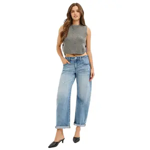 Risen Slouchy Ankle-Length Barrel Jeans with Cuffs Style PGA21370