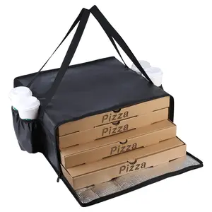 SAGAETR Insulated Delivery Bag With 4 Cup Holders  20x20x8 Pizza Warmer For Hot Food Grocery (black 1-pack)