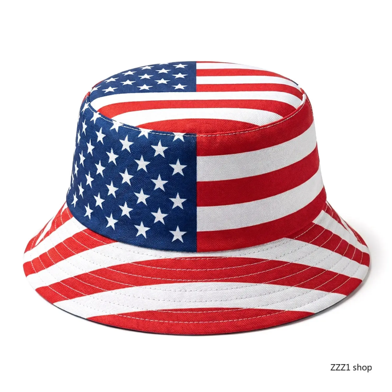 One Double-sided Reversible Fisherman Hat with All-over Print, Featuring Universal Star, Stripe, and American Flag Patterns. This Stylish Fishing Hat Is Suitable for Both Men and Women in Summer, Making It a Perfect Choice for Beach and Outdoor