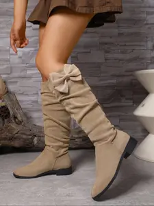Women's Bow Decoration Knee High Boots, Stylish and Comfortable Footwear for Autumn and Winter, Perfect for Casual and Formal Events