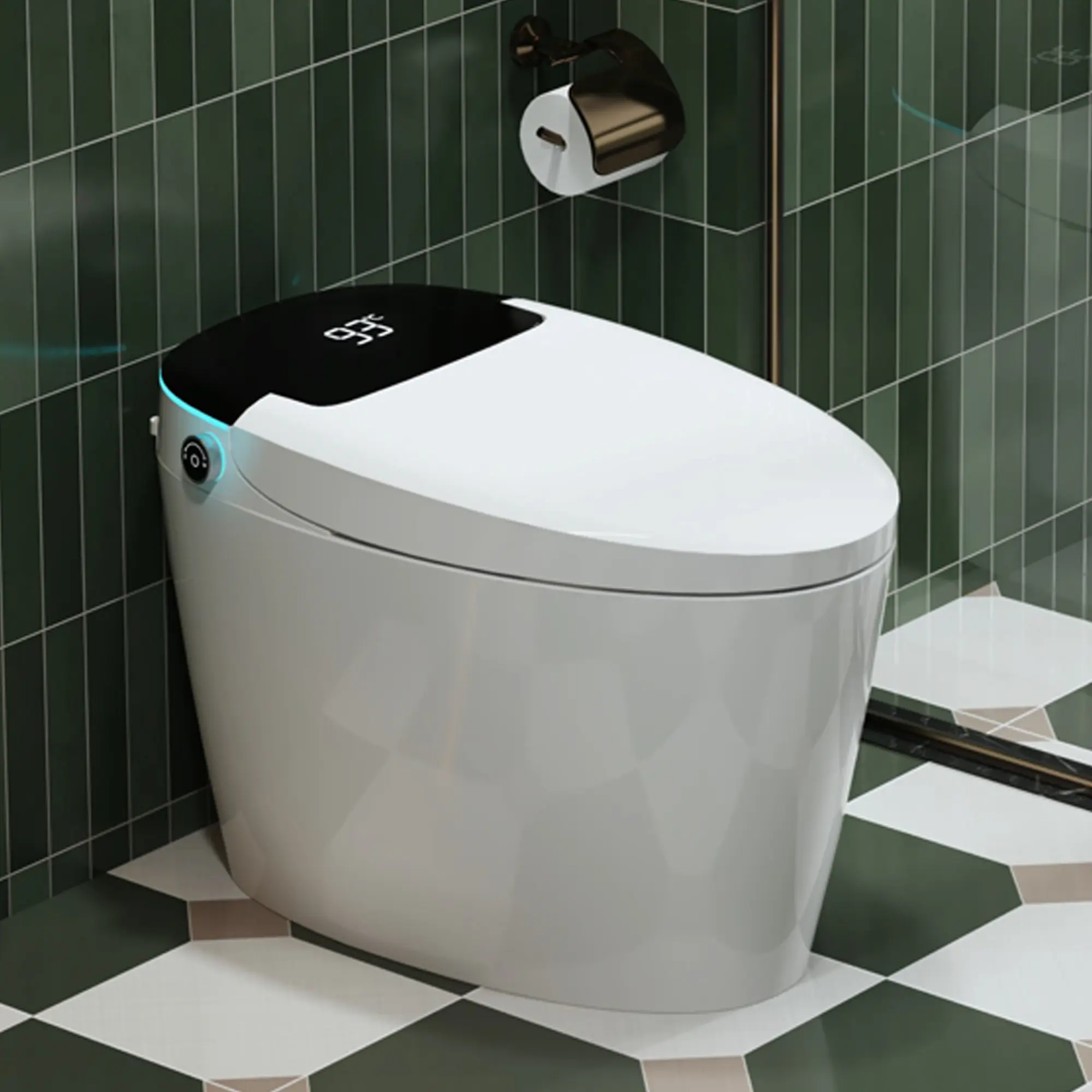 Auto Open/Close Smart Toilet with Foot-Sensing Flush, Automatic & Blackout Flush, Heated Bidet with Warm Water Wash, Quiet-Close Seat, Remote Control Included