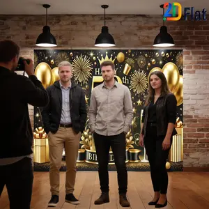 2D Flat Banner Wall Decor, 1pc, 50th Birthday Party, Gold Balloon, Digital Greeting Card Background, Celebration of Half-Century Anniversary, Joyful Atmosphere, Scene Layout Element, Studio Props, for Indoor/Outdoor Use, Birthday and Festival Decorations,