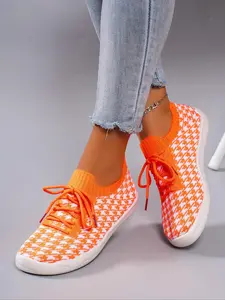 Women's Fashionable Bird Houndstooth Design Lace Up Sneakers, Casual Comfortable Breathable Lightweight Sports Shoes, Female All-match Round Toe Shoes