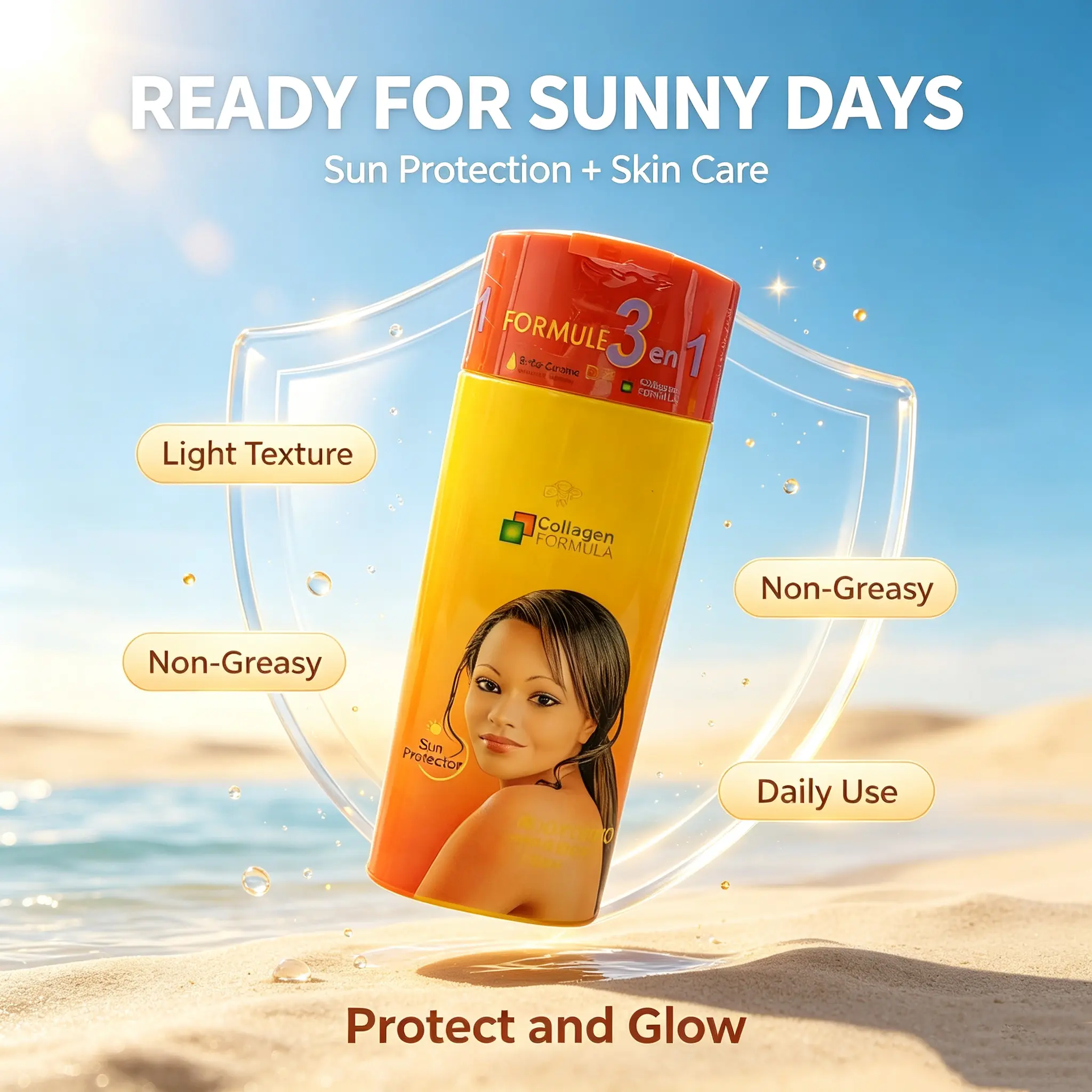 3 in 1 Sun Care Body Lotion With Collagen, Fast Absorbing Non-Sticky Sunscreen Lotion For Daily Outdoor Use