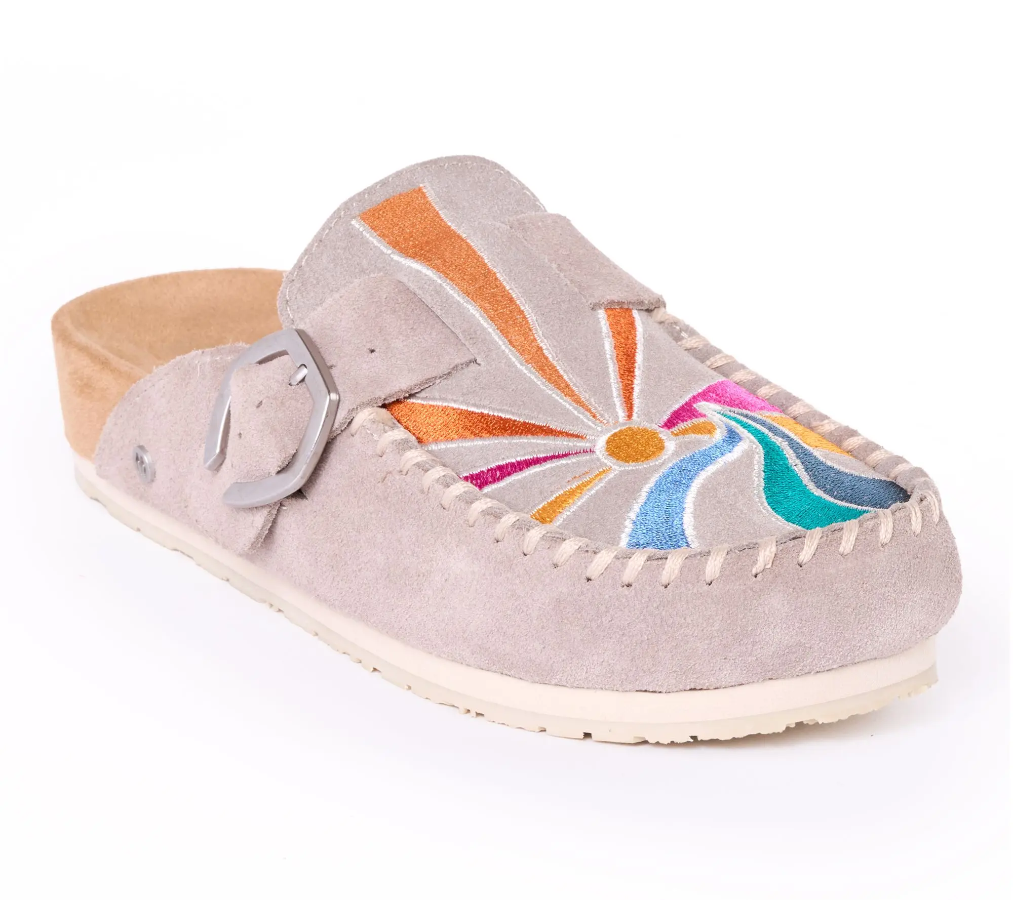 Minnetonka Women's Suede Embroidered Buckle Clog Minnetonka Women's Suede Embroidered Buckle Clog