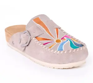 Minnetonka Women's Suede Embroidered Buckle Clog