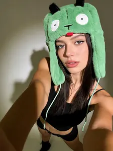 Autumn Winter Fashion Beanie Hat, Warm Cartoon Embroidery Pattern, Unisex Fitted Plush Cap, Street Style, Fall & Winter