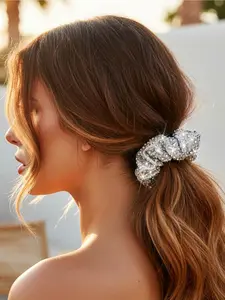 4-Piece Water Drill Sparkling Silk Hair Tie Set, High-Quality Women's Hair Accessory, Wavy Curly Scrunchies, Comfortable Ponytail Holder, Perfect for Daily Use, Wedding