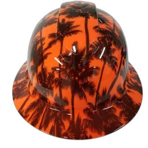 Hi-Vis Orange Palm Sunset - Custom Hydro Dipped Full Brim Hard Hat