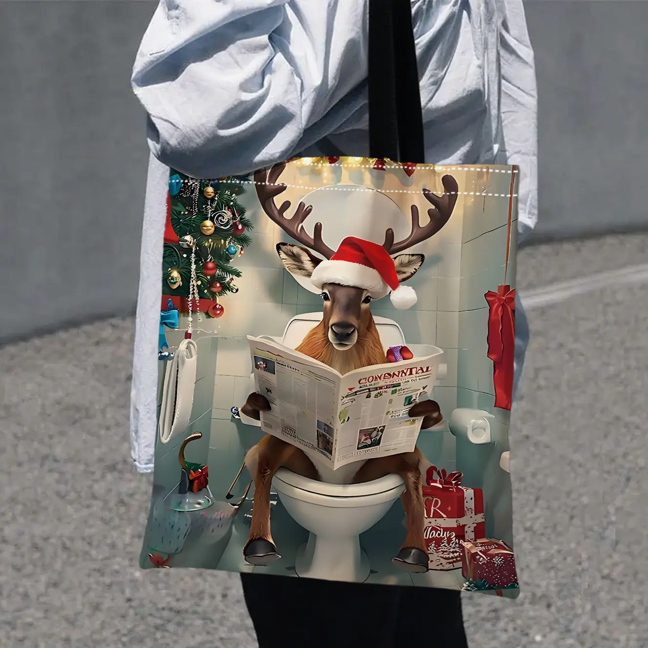 Christmas Deer Pattern Shoulder Bag, Perfect for Shopping & Daily Use, High-Quality Ladies' Handbag, Ideal Holiday Gift