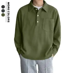 Casual Men's Corduroy Shirt  Long - Sleeve Polo with Chest Pocket