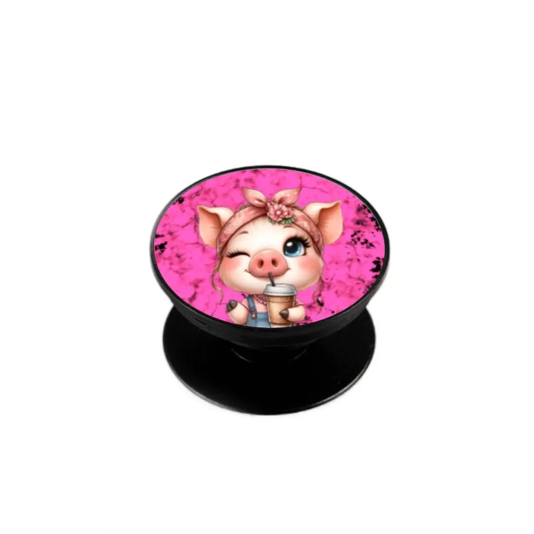 Pink Cute Coffee Pig Phone Grip Accessories  Foldable Stand Folding Girl Gifts
