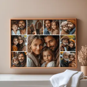 2D Flat, 2D Flat, A Custom Collage Photo Printed on Framed Canvas, 9 Framed Photos, Upload Any of Your Photos, Modern Living Room Bedroom Kitchen Home Wall Art Decoration, Wrapped Frame Painting, Suitable for Christmas, New, Father's Day, Independence Day
