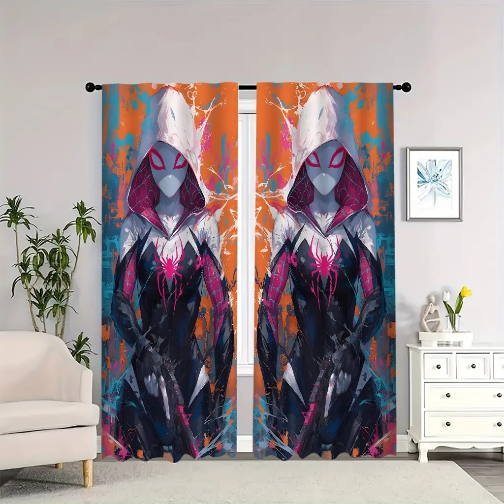 Spider-Man Gwent-inspired artistic illustration indoor curtains, light-blocking, heat-insulating, and soft, suitable for home décor.